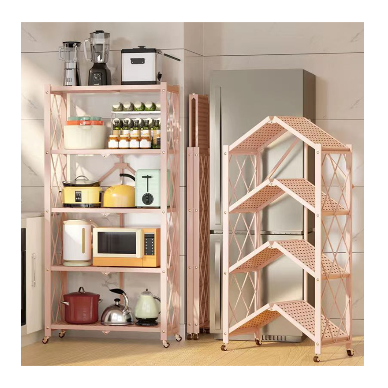 2/3/4/5 Tier Foldable Shelving Unit with Wheels, Freestanding Metal Storage Shelf Heavy Duty Standing Shelves Units