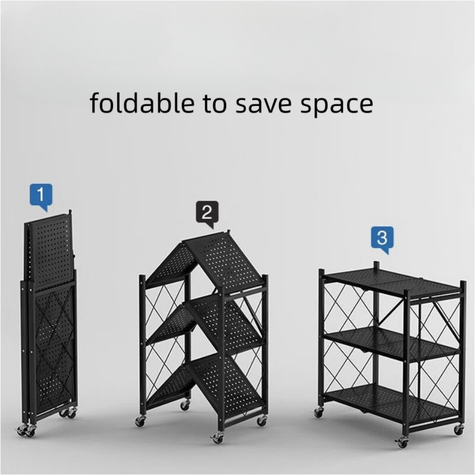 Movable Garage Wire Shelving Units Foldable Storage Shelves Black Kitchen  Rack  No Assemble Required