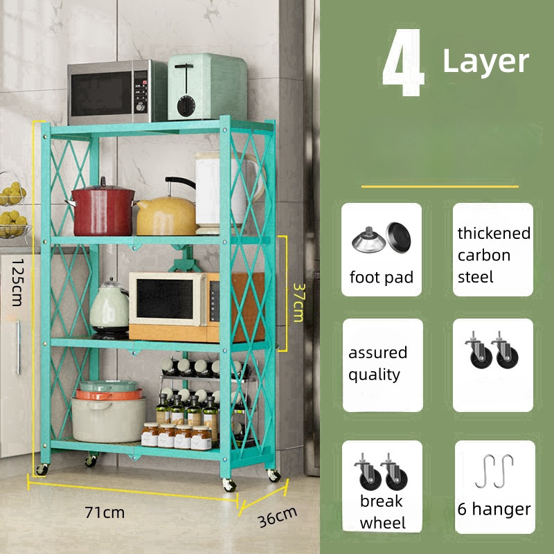 Durable household furniture finishing layer storage rack kitchen steel wire metal storage folding shelf