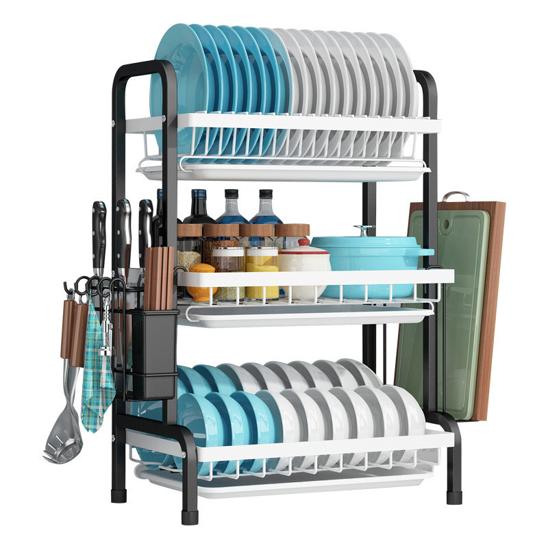 Hot Sale Kitchen Accessories Storage Metal Dish Drainer Rack Plate Tray Dish Drying Rack Dryer Drain Stainless Steel Dish Rack