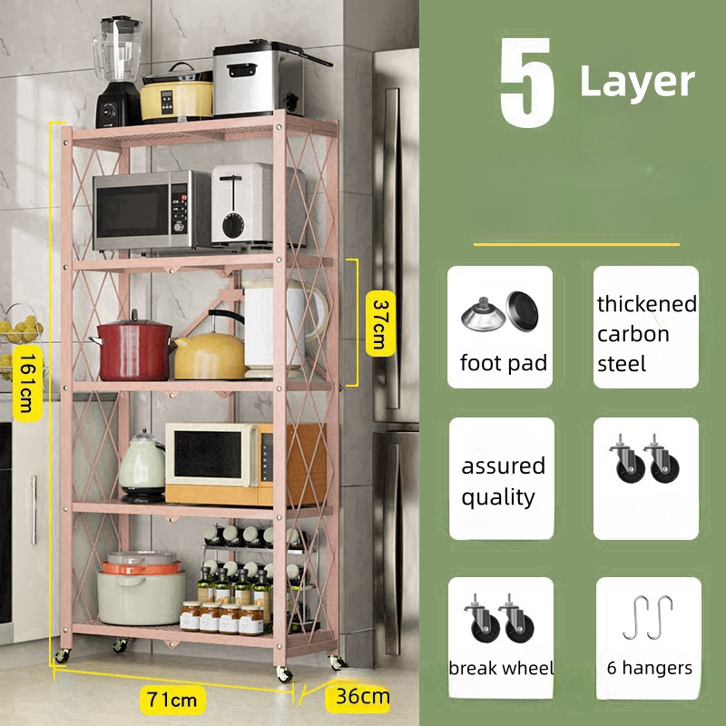 Durable household furniture finishing layer storage rack kitchen steel wire metal storage folding shelf