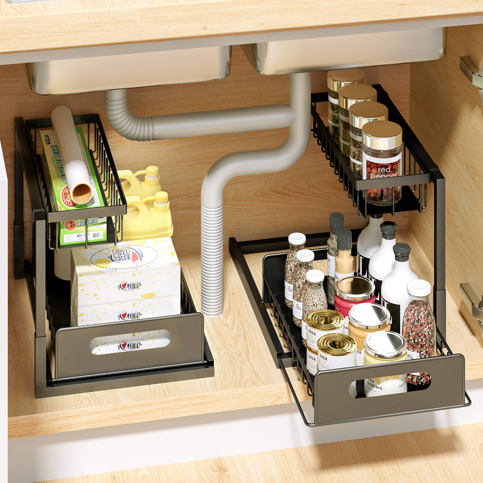 Under sink organizer kitchen Pull Out Bathroom Cabinet Storage Rack Home Organization with Sliding Drawer