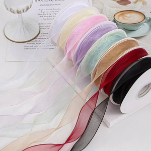 Custom Wholesale factory high quality silk wired satin ribbon edge nylon organza ribbon wholesale with print logo