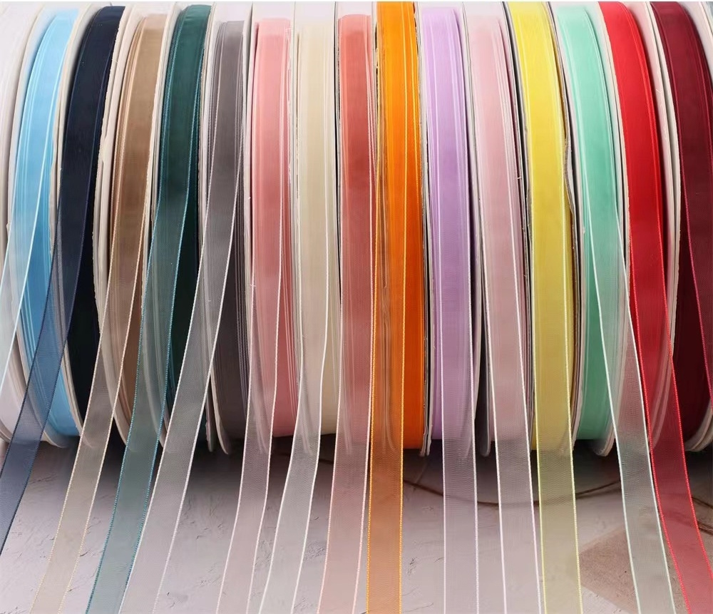 Custom Wholesale factory high quality silk wired satin ribbon edge nylon organza ribbon wholesale with print logo