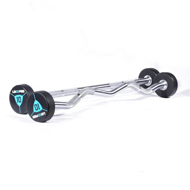 Hot sale high quality Weight lifting PU Fixed Straight Rubber Barbell