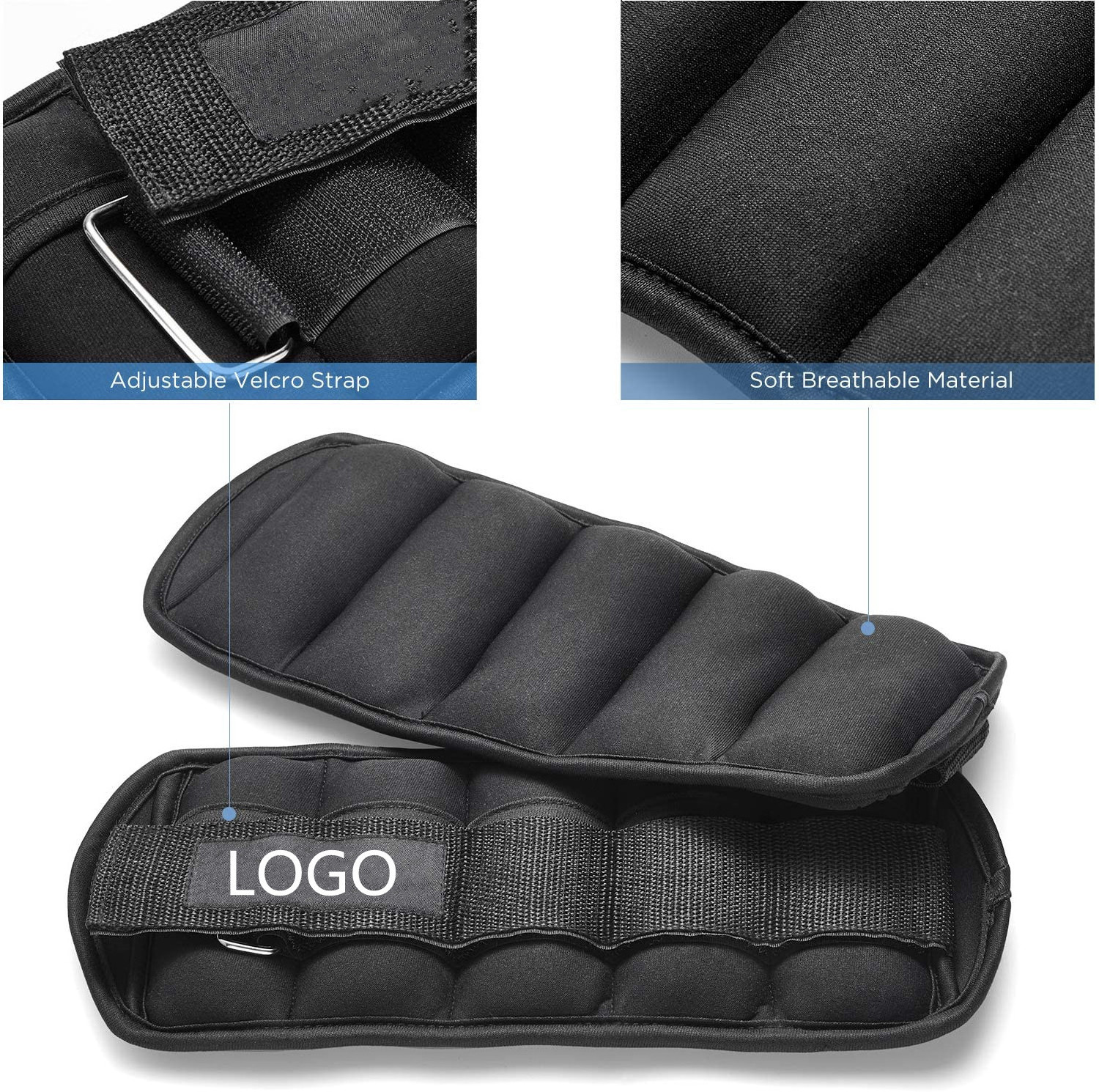 wholesale custom logo 0.5kg 1kg 2kg 5kg black neoprene adjustable ankle weights