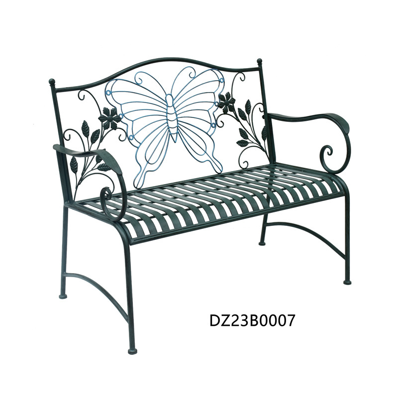 43 inches Outer Garden Bench Metal Frame Park Bench with Butterfly Pattern Backrest  Arch Legs for Yard with Green Co