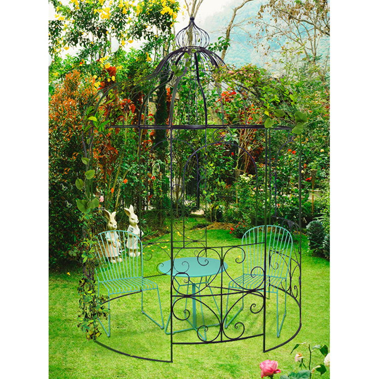 Modern Wrought Iron Metal Flower Arch In Luxury Garden Rustic Brown Metal Outdoor Gazebo