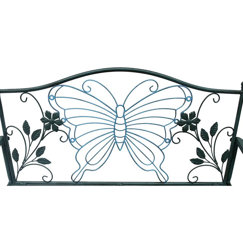 43 inches Outer Garden Bench Metal Frame Park Bench with Butterfly Pattern Backrest  Arch Legs for Yard with Green Co