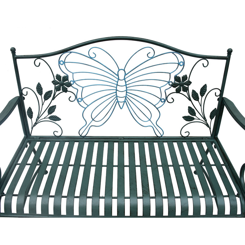 43 inches Outer Garden Bench Metal Frame Park Bench with Butterfly Pattern Backrest  Arch Legs for Yard with Green Co