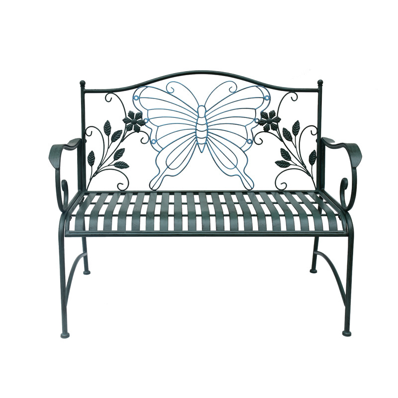 43 inches Outer Garden Bench Metal Frame Park Bench with Butterfly Pattern Backrest  Arch Legs for Yard with Green Co