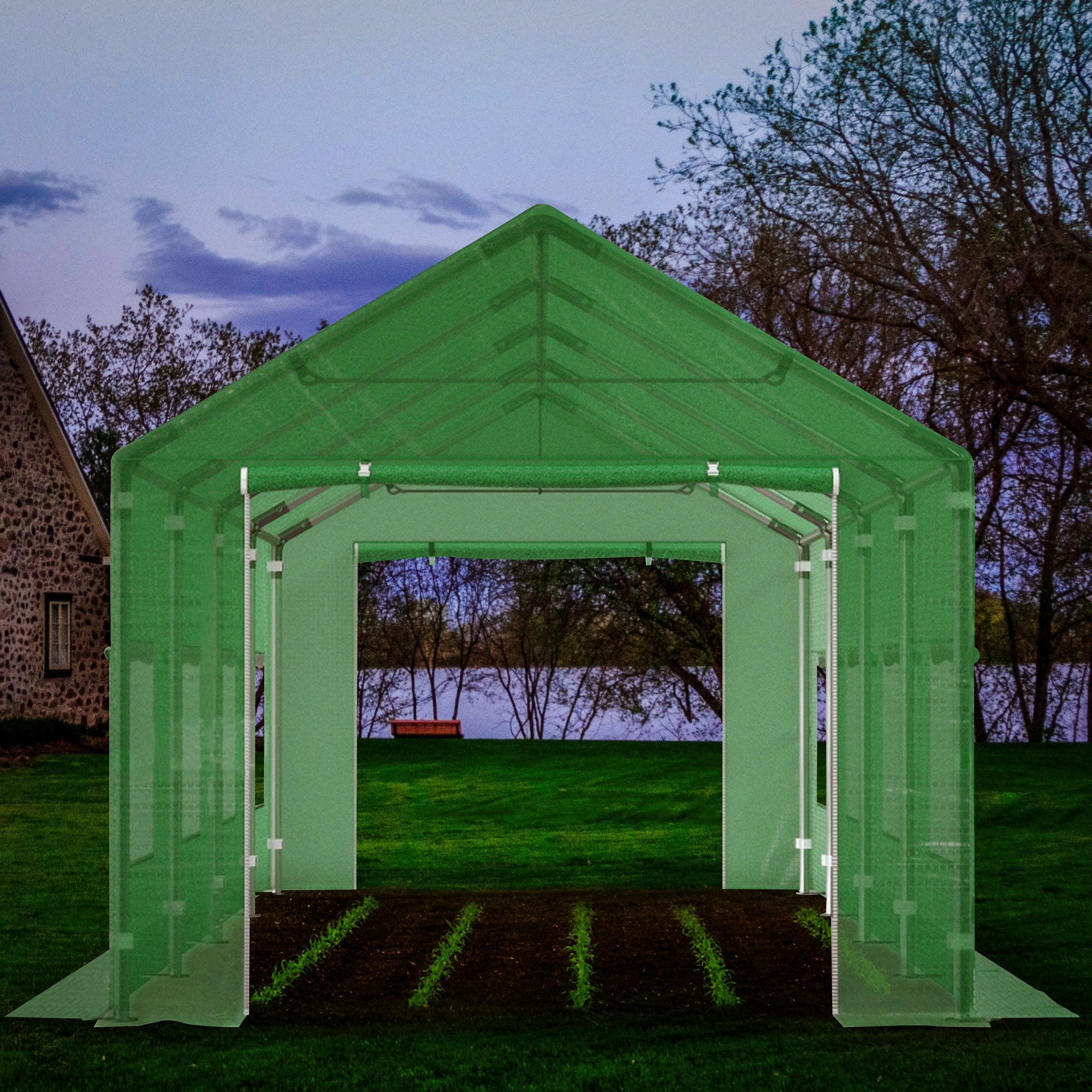 Stable Standing Tunnel Greenhouse 2 Sliding Zippered Doors TGH05 Greenhouse for Tomatoes & Plants & Vegetables