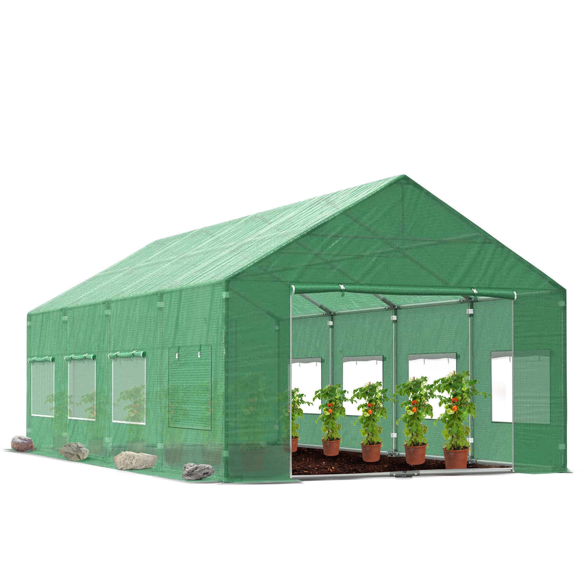 Stable Standing Tunnel Greenhouse 2 Sliding Zippered Doors TGH05 Greenhouse for Tomatoes & Plants & Vegetables