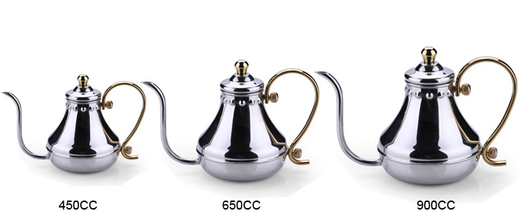 High Quality Court Style Stainless Steel Gooseneck Portable Coffee Pour Over Brewing Kettle for Coffee Tea Pot