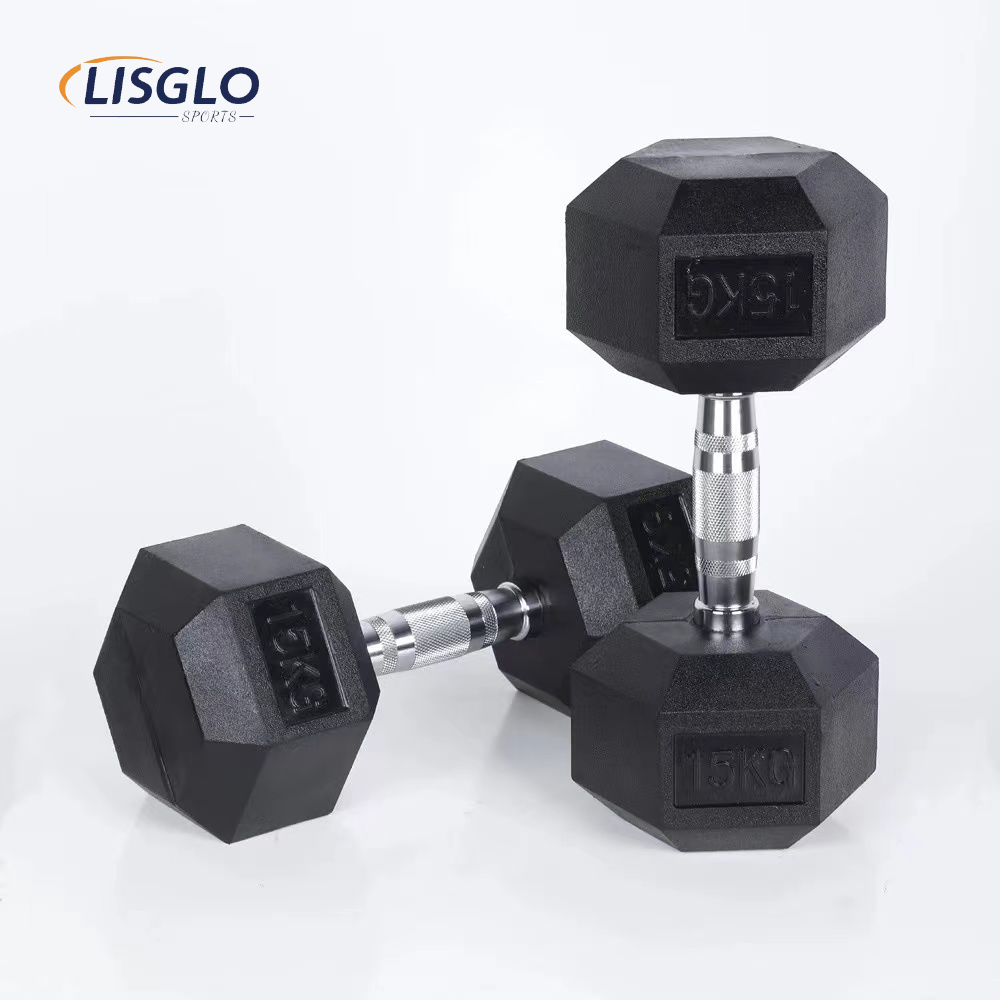 Factory Price Weights Fixed Rubber Coated Cheap 50Kg Hex Hexagonal Dumbbell 10 Lbs Set 50Kg Chromed Gym Rubber Hex Dumbbells