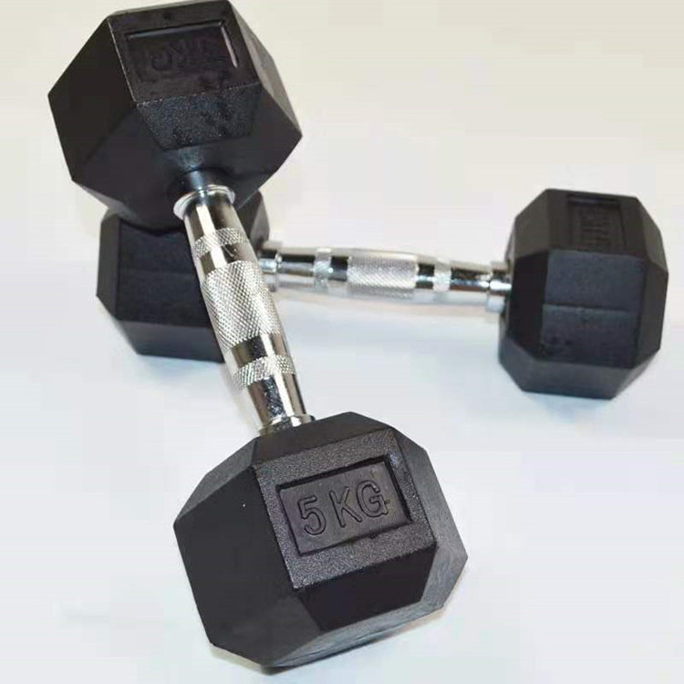 Factory Price Weights Fixed Rubber Coated Cheap 50Kg Hex Hexagonal Dumbbell 10 Lbs Set 50Kg Chromed Gym Rubber Hex Dumbbells