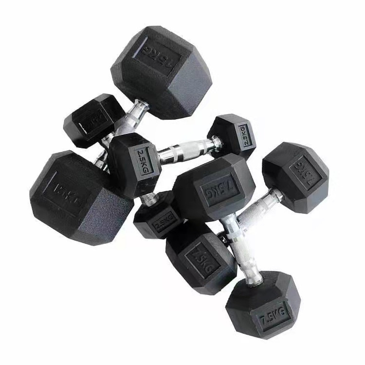 Factory Price Weights Fixed Rubber Coated Cheap 50Kg Hex Hexagonal Dumbbell 10 Lbs Set 50Kg Chromed Gym Rubber Hex Dumbbells