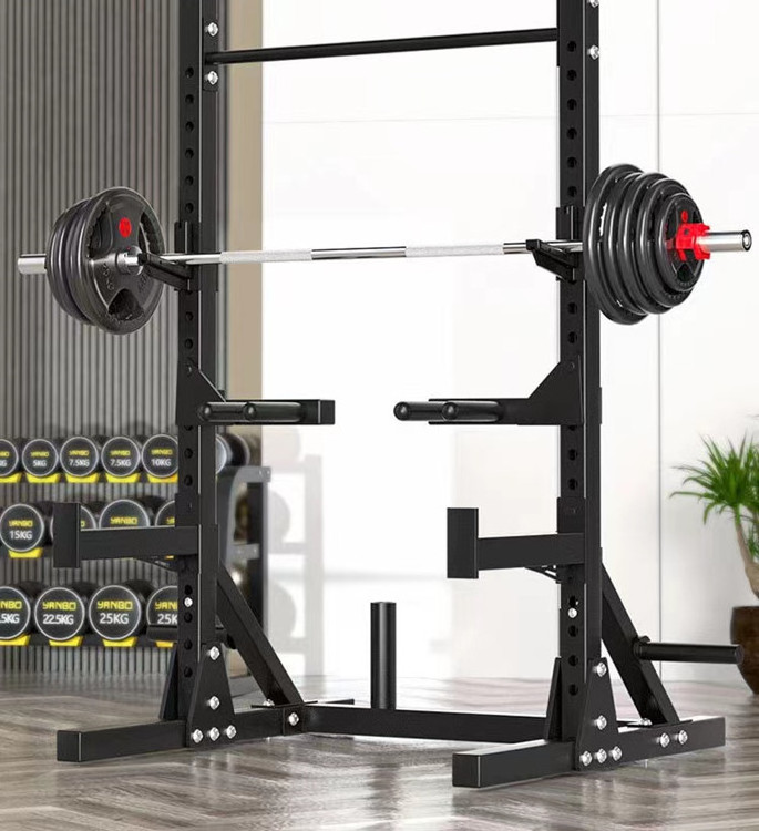 Workout Gym Fitness Equipment Commercial Black Bench Press Barbell Bar Pull Up Adjustable Gear Dip Machine Folding Squat Rack