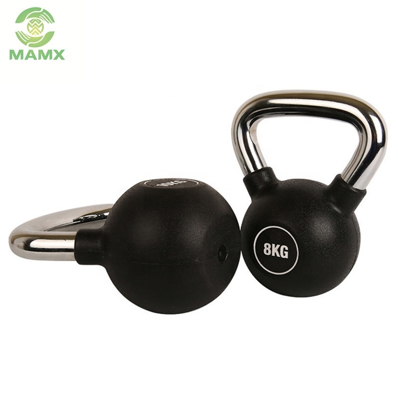 Gym Fitness Custom Rubber Coated Cast Iron Kettlebell Weight lifting Kettlebell set With Chromed Handle