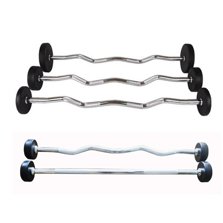 Wholesale Fitness Equipment Different Weight Fixed Straight EZ custom logo Curl Rubber Barbell