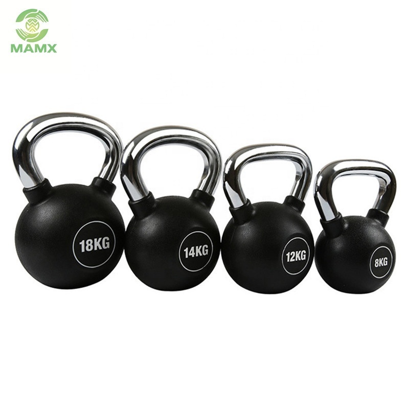 Gym Fitness Custom Rubber Coated Cast Iron Kettlebell Weight lifting Kettlebell set With Chromed Handle