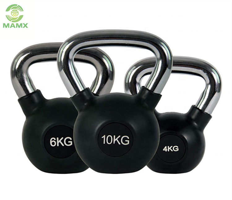 Gym Fitness Custom Rubber Coated Cast Iron Kettlebell Weight lifting Kettlebell set With Chromed Handle