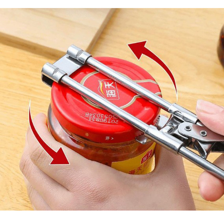 Multi-function Adjustable Long Handle Corkscrew Can Opener Stainless steel Lid Gripper Adjustable can jar Bottle Opener