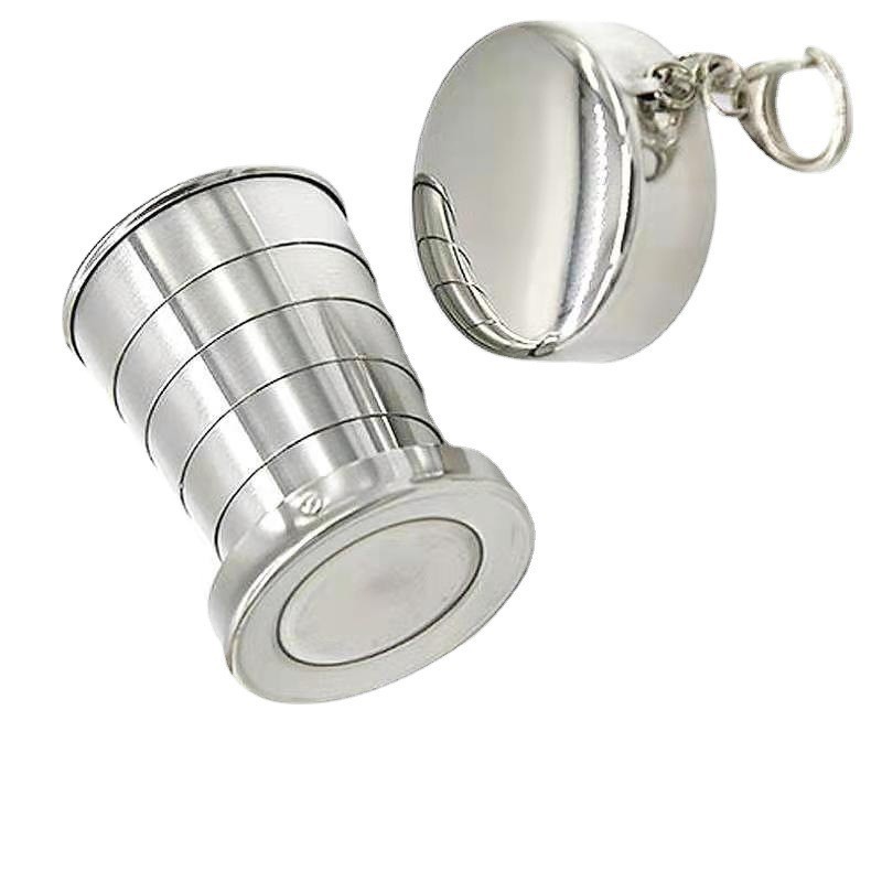 Food grade stainless steel travel portable outdoor folding cup keyring, telescopic small water glass, metal wine glass keychain