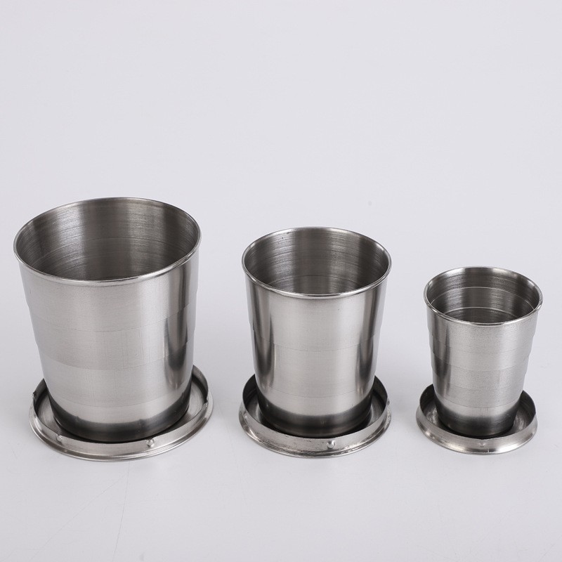 Food grade stainless steel travel portable outdoor folding cup keyring, telescopic small water glass, metal wine glass keychain