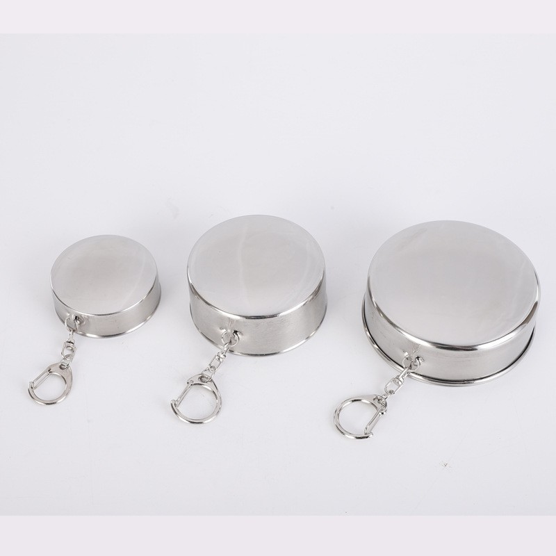 Food grade stainless steel travel portable outdoor folding cup keyring, telescopic small water glass, metal wine glass keychain