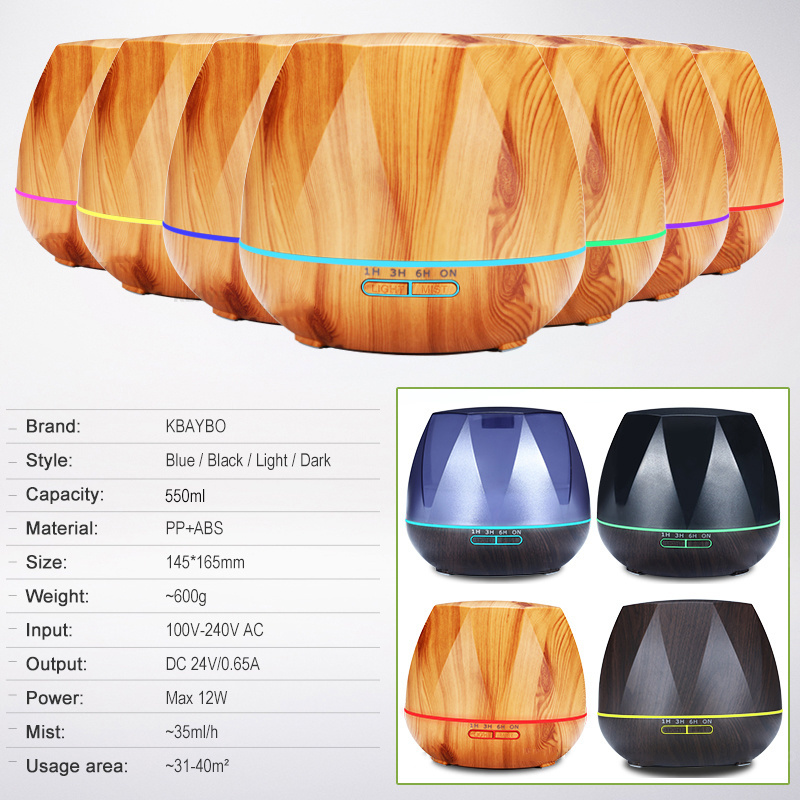 Wholesale Wood Remote Control 550ml Aroma Diffuser Machine Ultrasonic Air Humidifier with LED Lights Diffuseur De Parfum