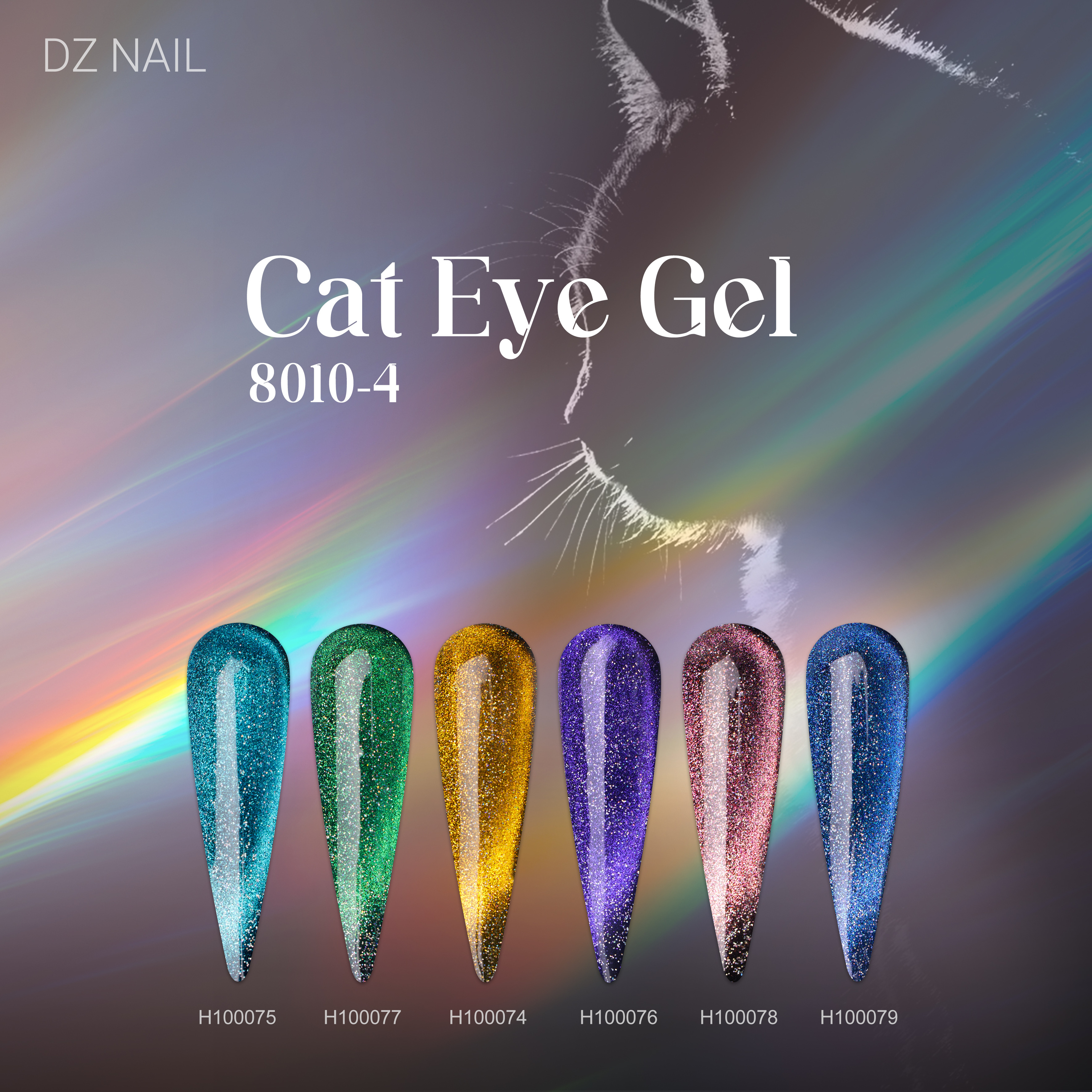 New Design Purple Cat Eye Nails Non Toxic Glue Holographic Cat Eye Nail Gel Polish