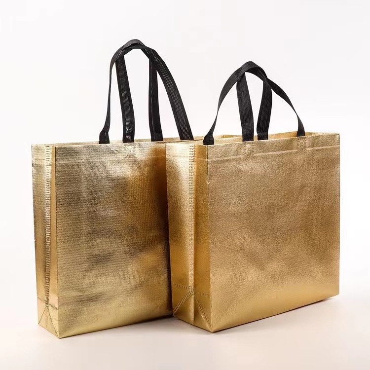 wholesale Golden laminated ultrasonic pp non woven shopping bags for supermarket golden laminated shopping bag