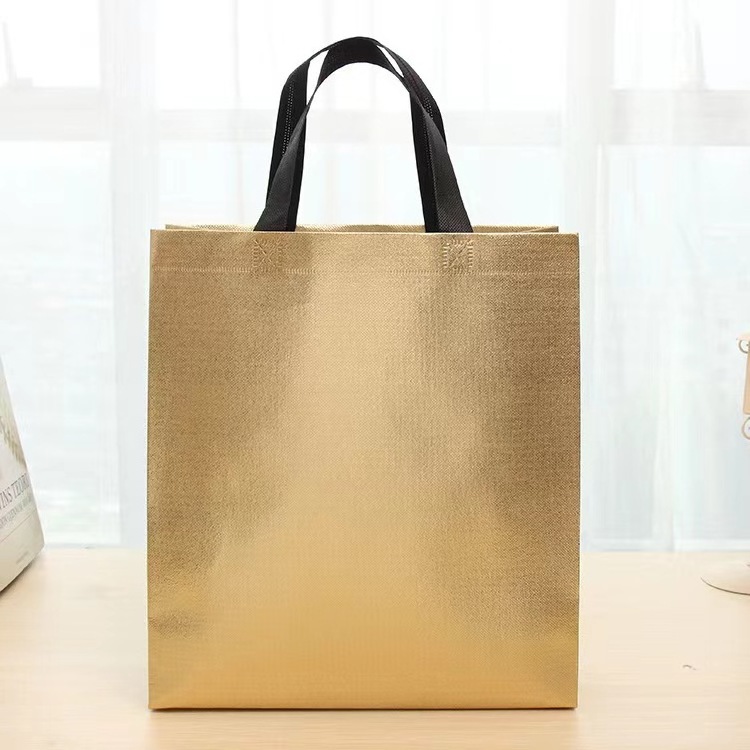 wholesale Golden laminated ultrasonic pp non woven shopping bags for supermarket golden laminated shopping bag