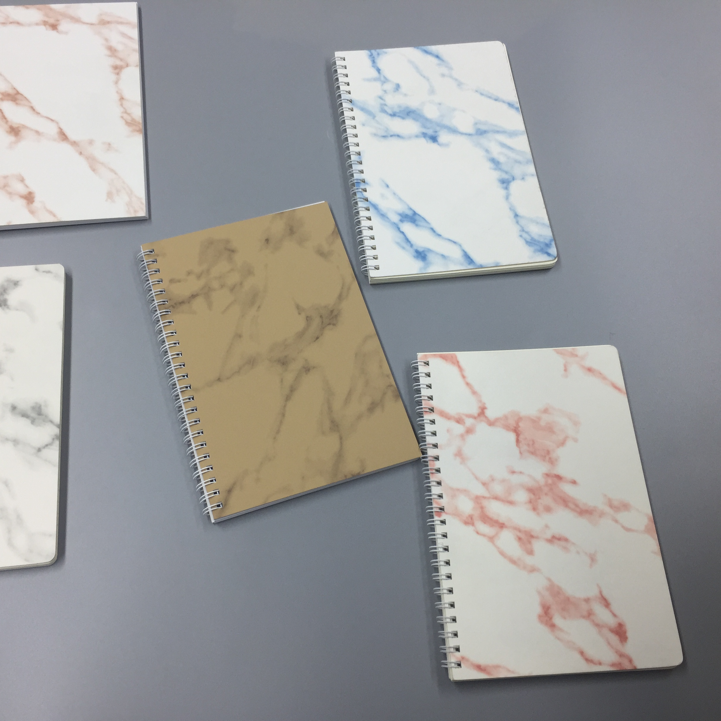 Low MOQ White Double Wire Bound PU Leather Journal A5 Thick Hard Cover Spiral Marble Notebook