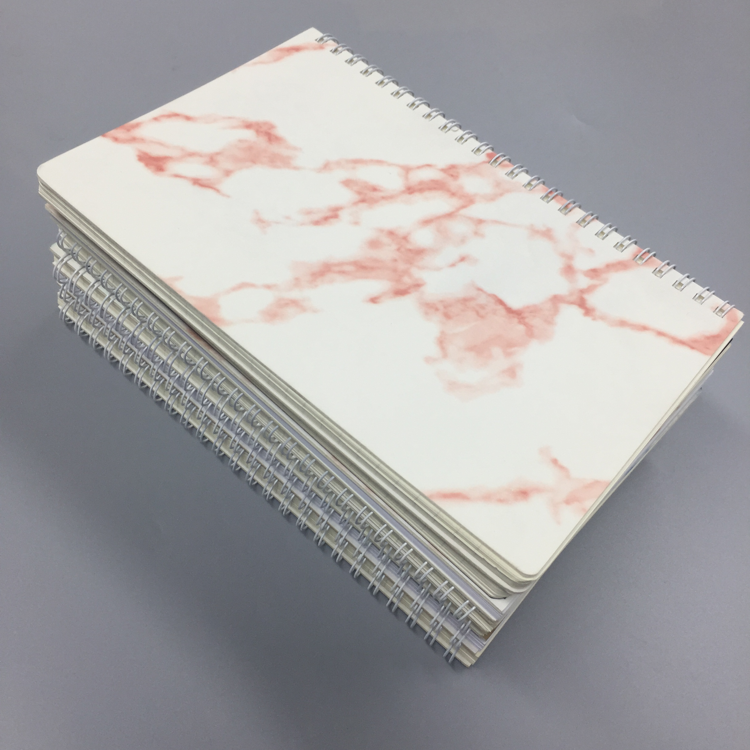 Low MOQ White Double Wire Bound PU Leather Journal A5 Thick Hard Cover Spiral Marble Notebook