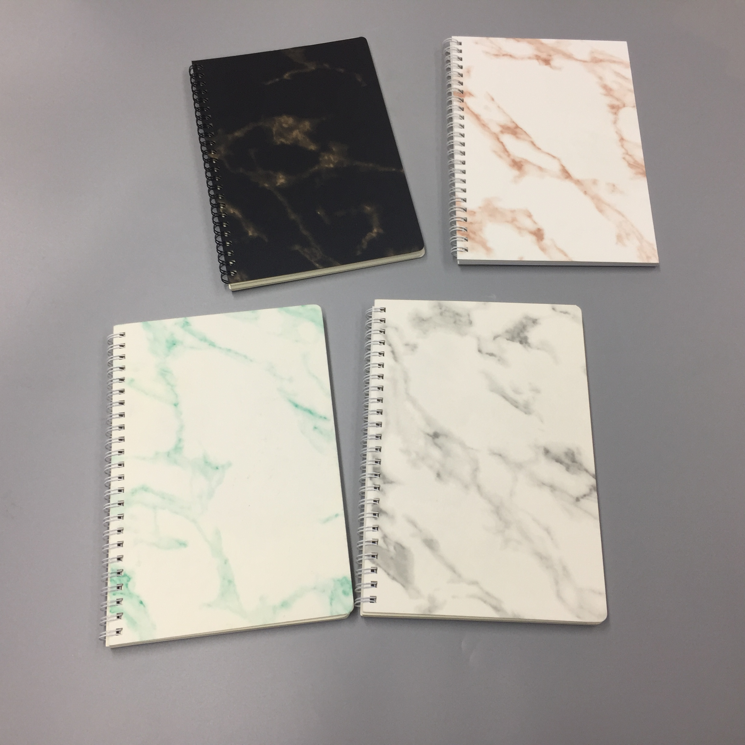 Low MOQ White Double Wire Bound PU Leather Journal A5 Thick Hard Cover Spiral Marble Notebook