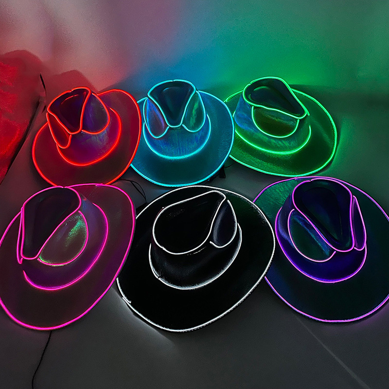 Neon Led Light Up Cowboy Hat Fun Cow Props Print Hat Unisex Black and White Cowboy Hat Party Wedding Costume