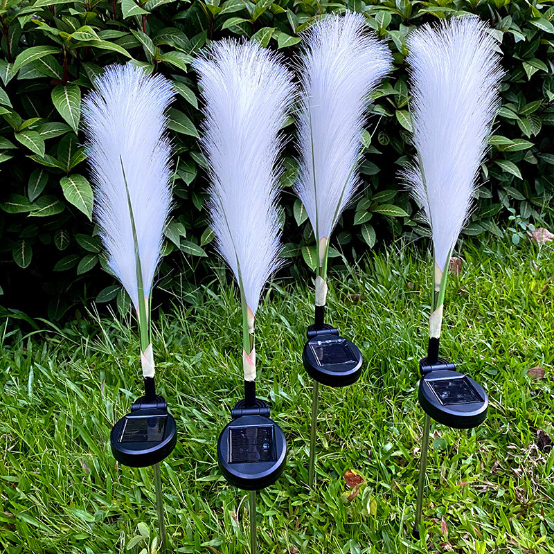 landscape Outdoor Garden Decoration Plants Artificial Flower Reed Pampas Grass With Solar Power Lights Led Stake Lamp