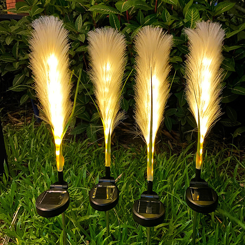 landscape Outdoor Garden Decoration Plants Artificial Flower Reed Pampas Grass With Solar Power Lights Led Stake Lamp