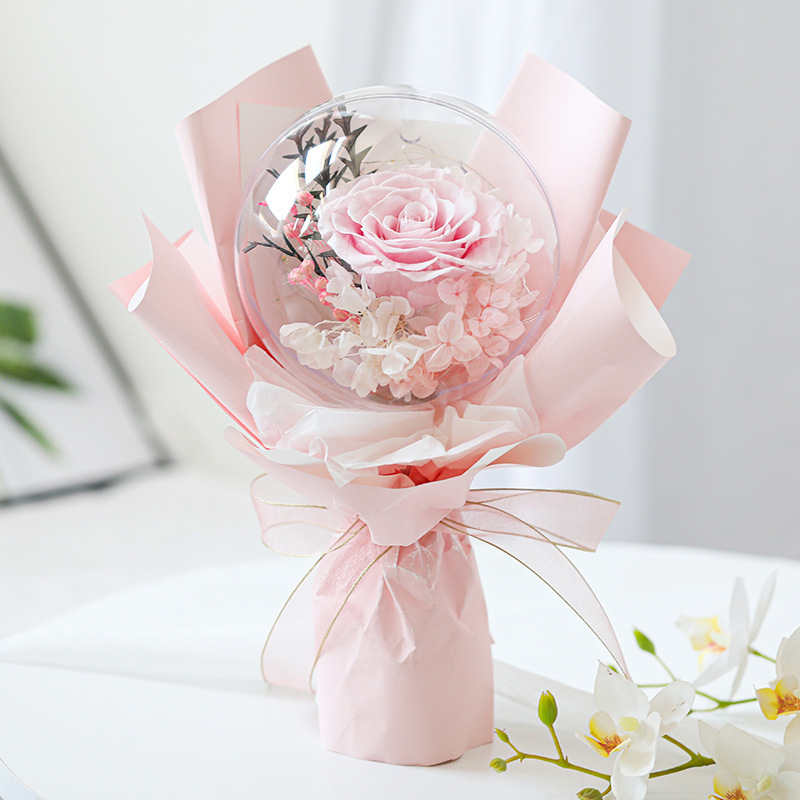 Valentines Day Gift 2023 Eternal Roses Balloon Mini Bouquet Wedding Acrylic A Grade Big Preserved Rose Bouquet For Mother's Day