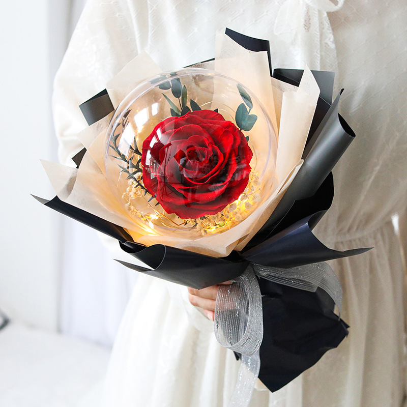 Valentines Day Gift 2023 Eternal Roses Balloon Mini Bouquet Wedding Acrylic A Grade Big Preserved Rose Bouquet For Mother's Day