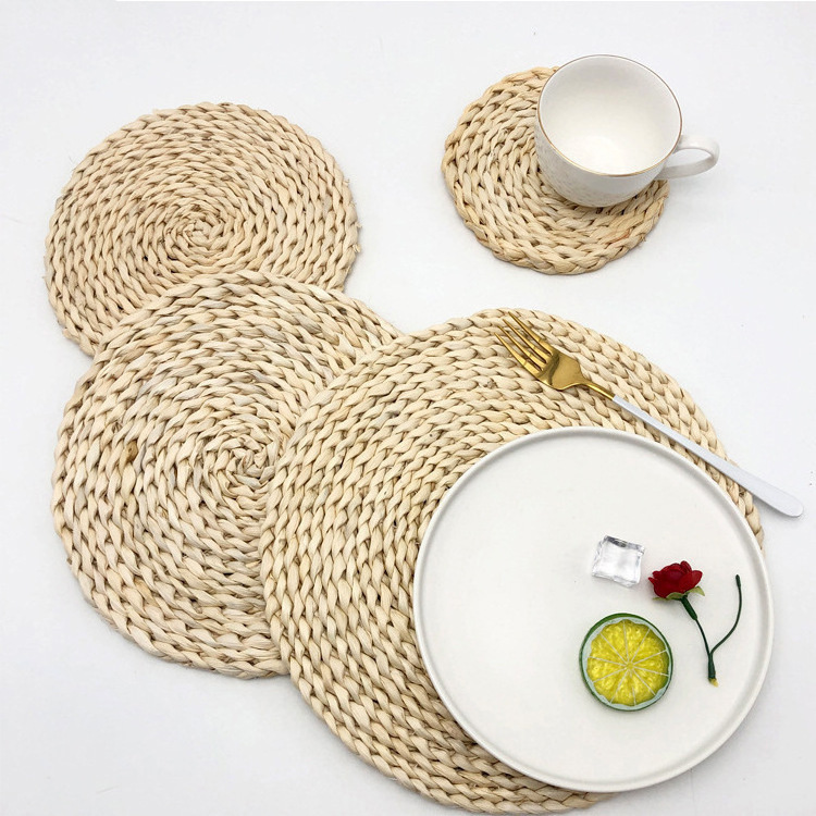 Wedding decorated Woven Placemats for Dining Table Natural Braided Rattan Corn Straw Wicker Plates Charger for Wedding