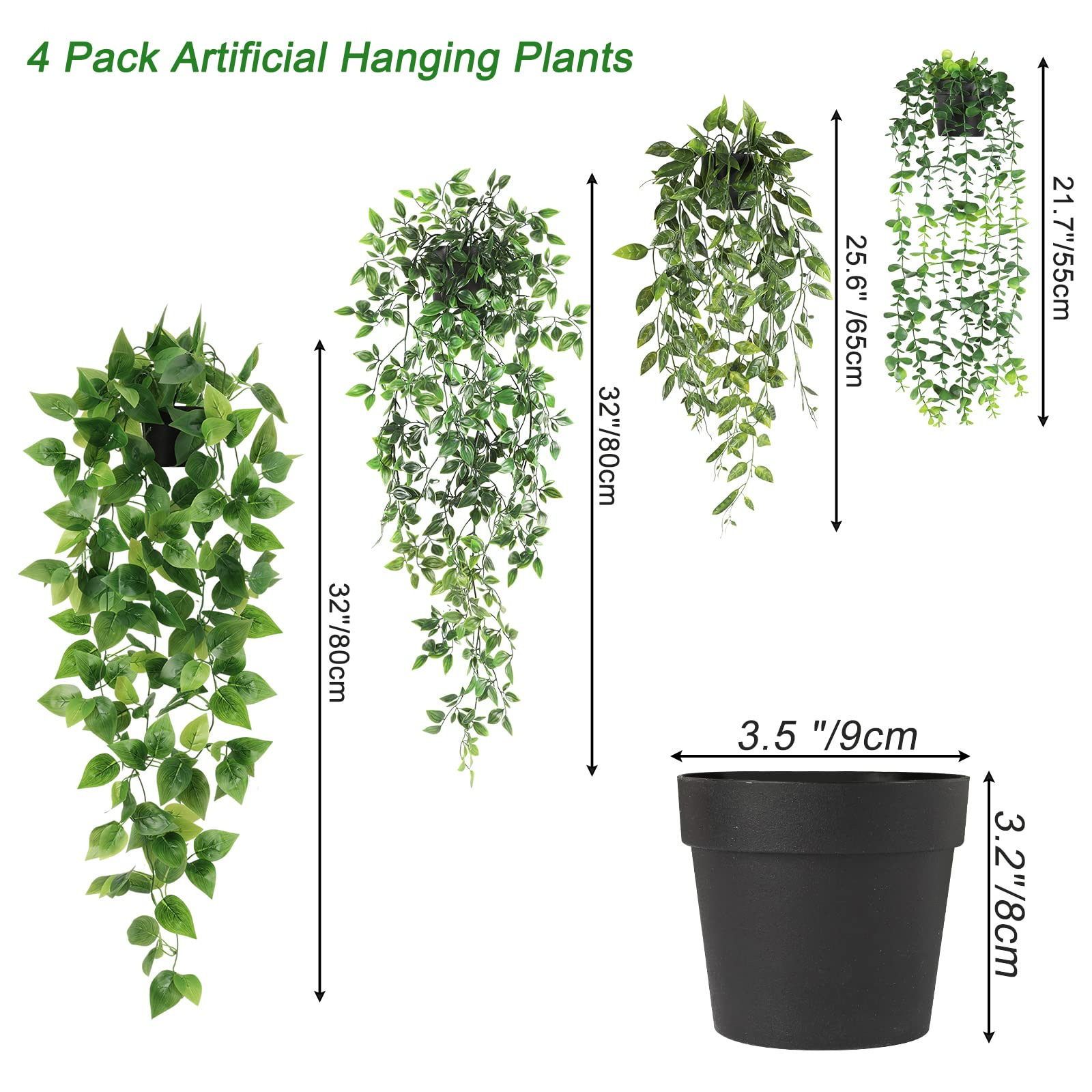 Wall green plastic fake vines garland artificial hanging plants with pot