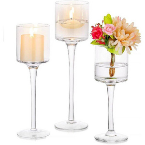 Tall Floating Candle Jars Suppliers Church Large Clear Empty Crystal Glass stand Candle Holder for Wedding Decoration