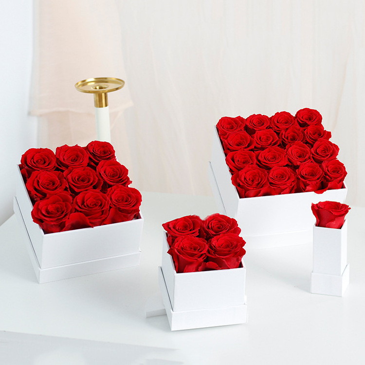 Every Love Customized Logo Immortal Infinity Eternal Real Forever Flower Gift Preserved Roses In Round Square Mirror Heart Box