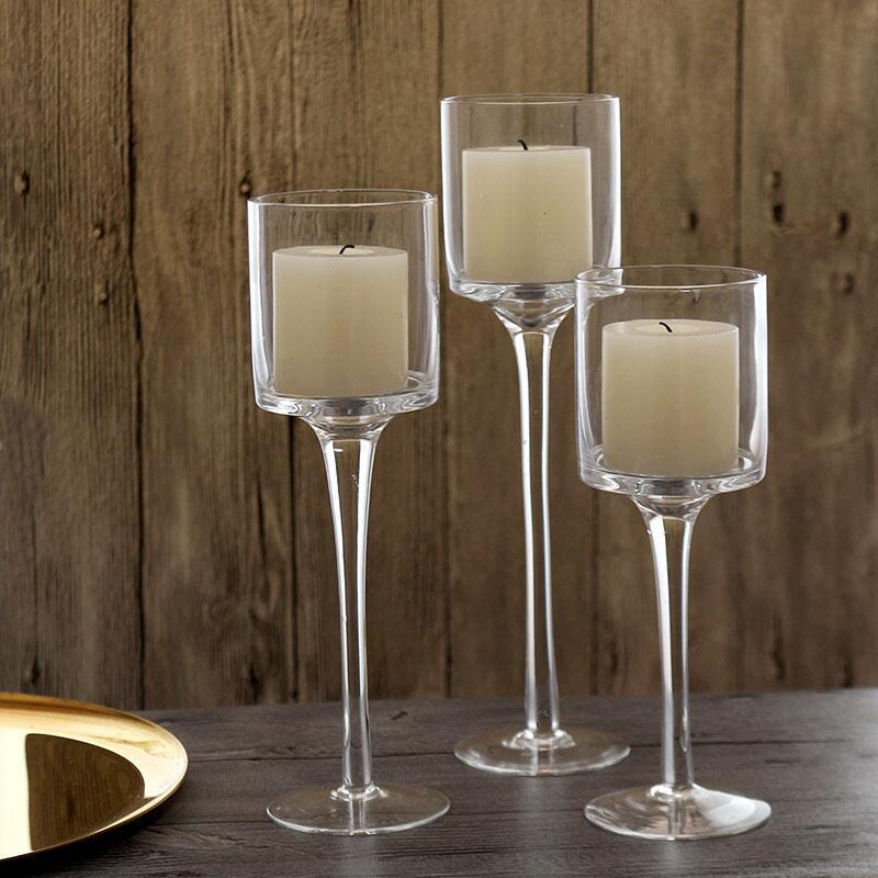 Tall Floating Candle Jars Suppliers Church Large Clear Empty Crystal Glass stand Candle Holder for Wedding Decoration