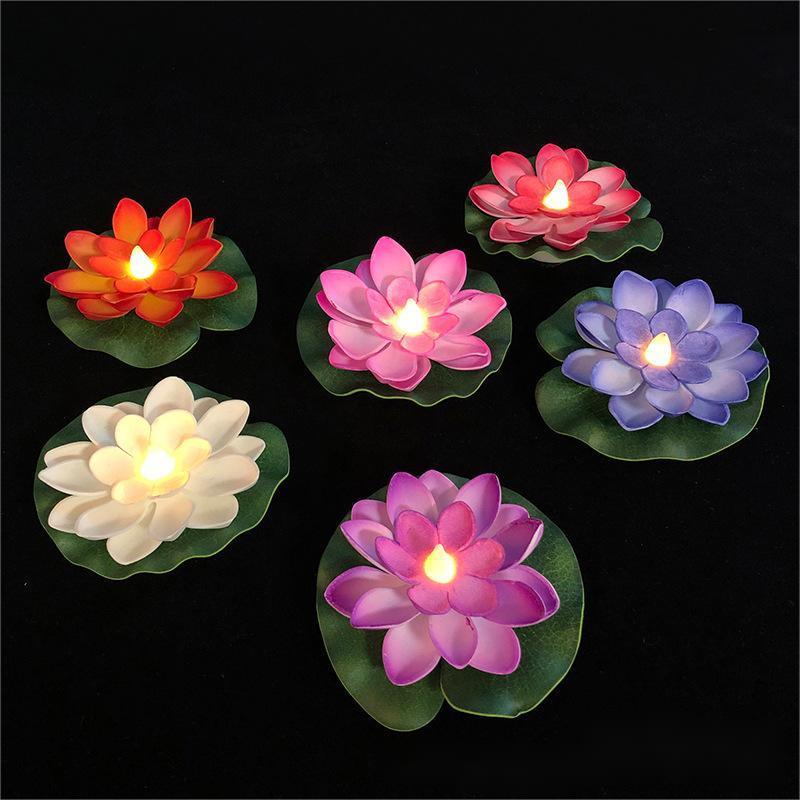 Waterproof Floating Light Lamp Electronic Wax Flameless & Led Candle Artificial Lotus Decorative River Wishing Flower 600 10cm