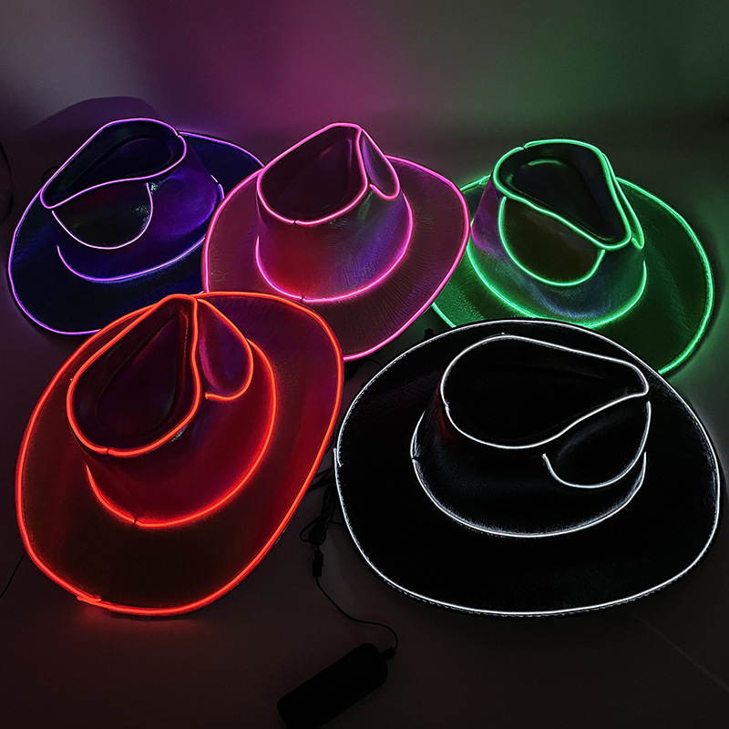 Neon Led Light Up Cowboy Hat Fun Cow Props Print Hat Unisex Black and White Cowboy Hat Party Wedding Costume