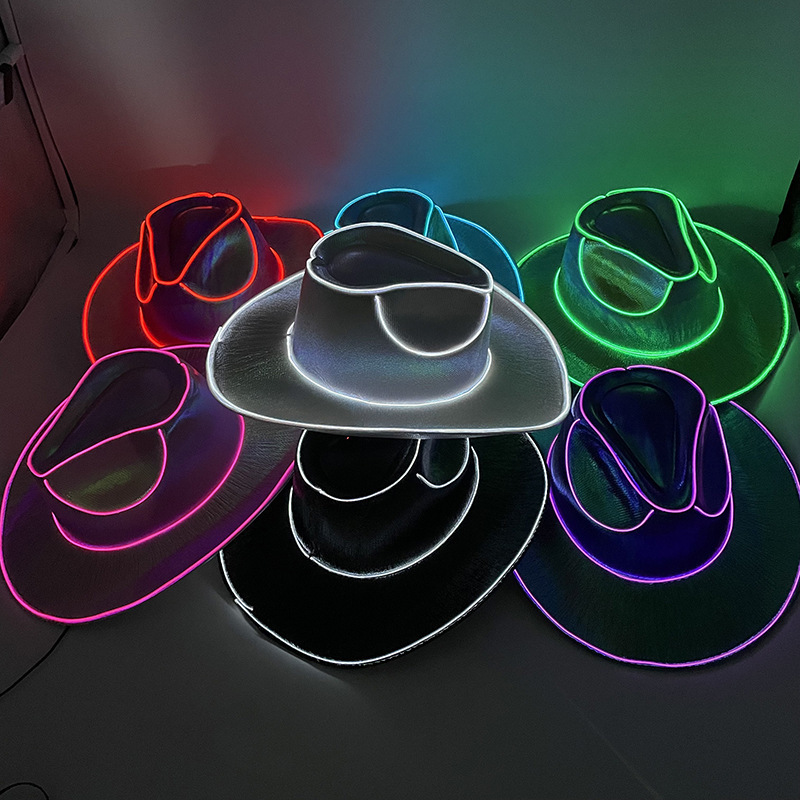 Neon Led Light Up Cowboy Hat Fun Cow Props Print Hat Unisex Black and White Cowboy Hat Party Wedding Costume